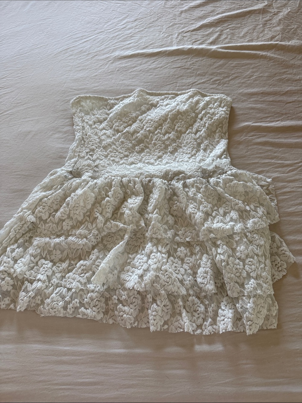 Amazon Women's Cream Lace Strapless Ruffled Dress
